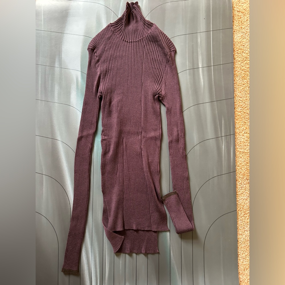 CHICJOC Ribbed Turtleneck Wool Knit Top Grape Purple Size 40